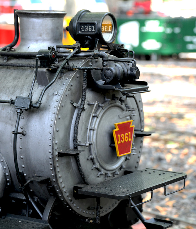 Close-up photo of a live steam PRR K4 boiler